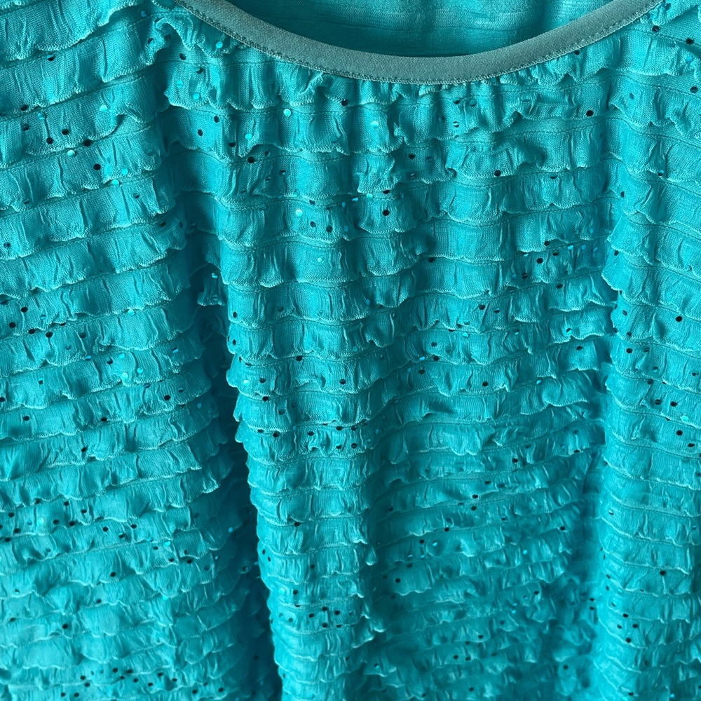 Notations Turquoise Textured Short Sleeve Top - Picture 3 of 5